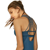 Dry Fit Crisscross Back Strappy Yoga Tops Blue Wourkout Clothes Activewear Built In Bra Gym Tank Tops For Women Running Shirts - Sheseelady