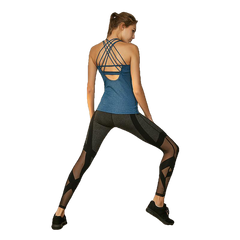 Dry Fit Crisscross Back Strappy Yoga Tops Blue Wourkout Clothes Activewear Built In Bra Gym Tank Tops For Women Running Shirts - Sheseelady