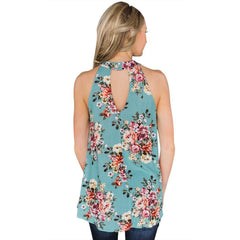 Elegant Sleeveless Chiffon Tops Vintage Floral Printed Blouses - Sheseelady