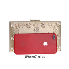 Pu Gold Leaf Metal Beaded Flap Handbag