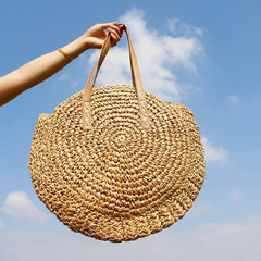 Round Straw Handmade Woven Shoulder Bag Raffia circle Vacation Casual Bags