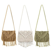 Handmade Rattan Woven Round Handbag Vintage Tassel Straw Rope Knitted Messenger Bag Lady Fresh Summer Beach