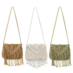 Handmade Rattan Woven Round Handbag Vintage Tassel Straw Rope Knitted Messenger Bag Lady Fresh Summer Beach