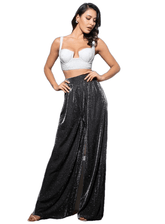 Vintage Black High Waist Flash Fabric Wide Leg Pants