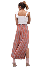 Summer Beach Split Striped Wide Leg High Waist Trousers For Women