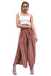 Summer Beach Split Striped Wide Leg High Waist Trousers For Women