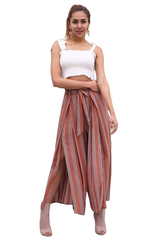 Summer Beach Split Striped Wide Leg High Waist Trousers For Women