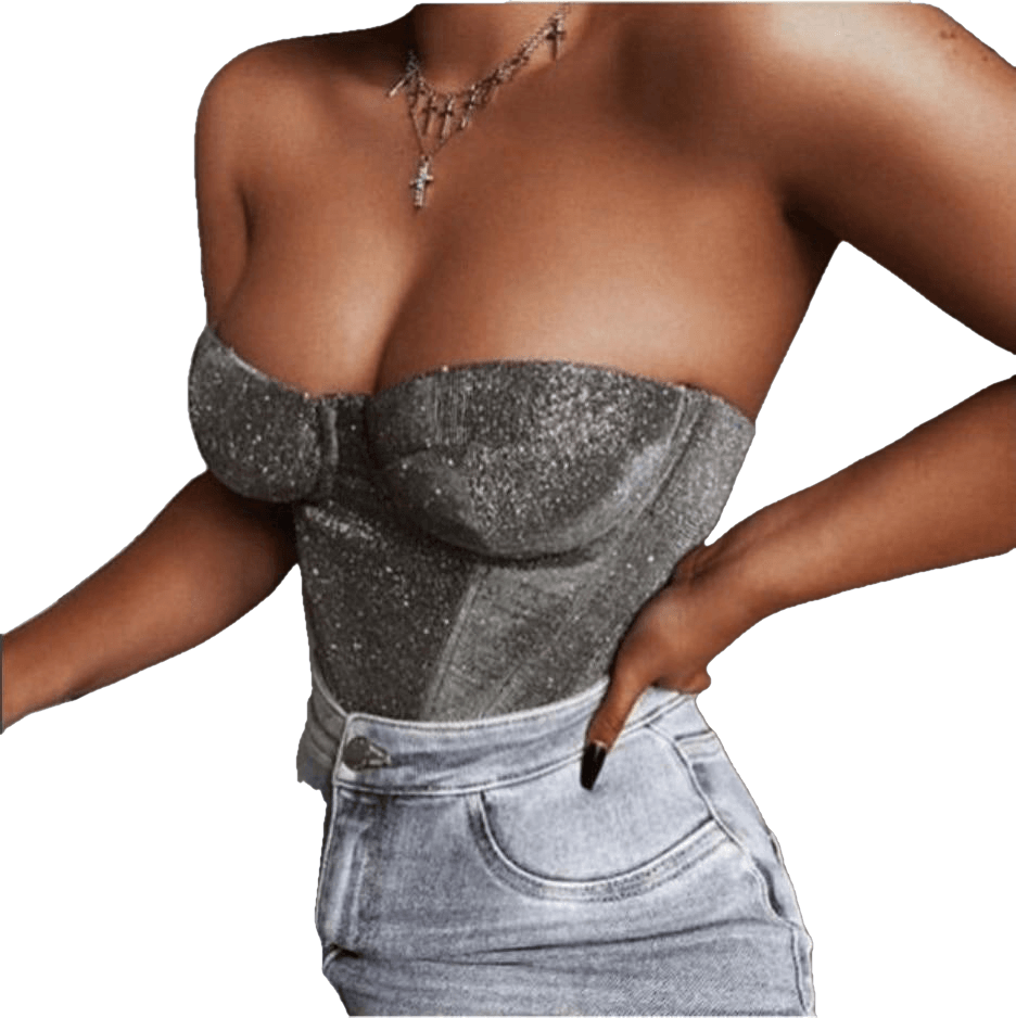 Love&Lemonade Sexy Tube Top Chest Cup Skeleton Support Glitter Elastic Fabric Top LM81760