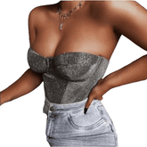 Love&Lemonade Sexy Tube Top Chest Cup Skeleton Support Glitter Elastic Fabric Top LM81760