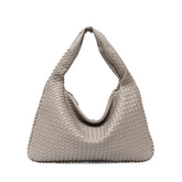 Leather Hobo Bag Handmade Woven Casual Female Handbag Big Capacity Patchwork Zipper Women Shoulder Bags