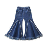 Toddler Girls Flared Trousers And Elastic Waist Denim Pants