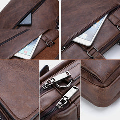 Men's Vintage PU Leather Anti-Theft Business Messenger Crossbody Shoulder Bag