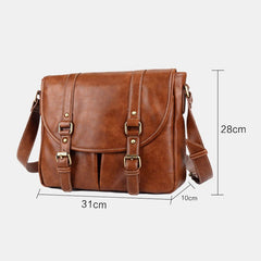 Men's Vintage PU Leather Waterproof Crossbody Bag, Multi-pocket, Large Capacity Shoulder Bag