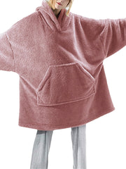 Women's Oversized Plush Blanket Hoodie Robe with Pocket - Warm Sleepwear