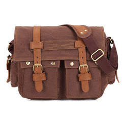 Men's Canvas Leather Casual Crossbody Messenger Bag for Outdoor Use