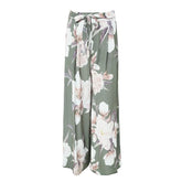Sash Floral Print Wide Leg Elastic Loose Boho Casual Pants For Women