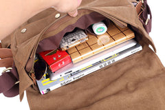 Men's Canvas Leather Casual Crossbody Messenger Bag for Outdoor Use