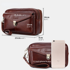 Men's Genuine Leather Large Capacity Business Clutch Bag for Office