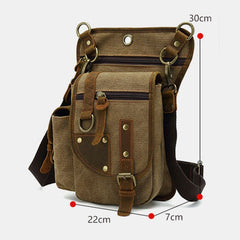 Men's Leather & Canvas Cycling Leg Bag - Outdoor Sport Waist Crossbody