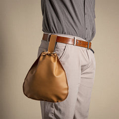 Men's Vintage Leather Punk Waist Bag - Large Capacity, Drawstring Closure