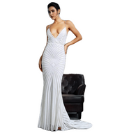 Love&Lemonade White Deep V Neck Open Back Geometry Sequins Long Dress LM81225 Autumn/Winter