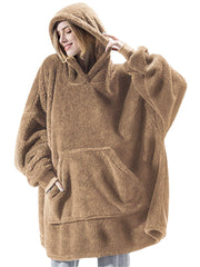 Women's Oversized Plush Blanket Hoodie Robe with Pocket - Warm Sleepwear