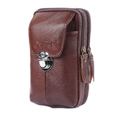 Men Genuine Leather Retro Business Waterproof 6.3 Inch Phone Bag Waist With Belt Loop