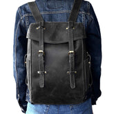 Men's Vintage PU Leather Laptop Backpack - Large Capacity, 14" Business & School Bag