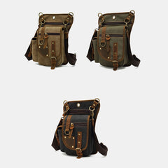 Men's Leather & Canvas Cycling Leg Bag - Outdoor Sport Waist Crossbody