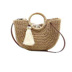 Fashion Womens Straw Hand-woven Messenger Bags Bohemian Shoulder Bag Summer New Moon Shape Seaside Resort Women Tote Bag