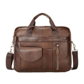 Men's Vintage Leather Laptop Bag 14" Multi-pocket Briefcase Crossbody Shoulder Handbag