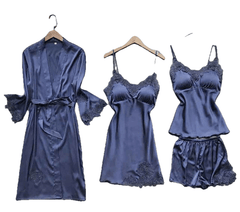 Sexy Women'S Robe & Gown Sets Lace Bathrobe + Night Dress 4 Four Pieces Sleepwear