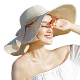 Summer Large Brim Straw Hat Floppy Wide Brim Sun Cap Bowknot Beach Foldable Hats