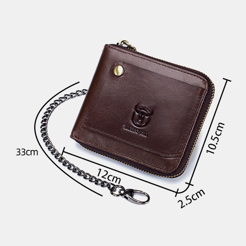 Men Genuine Leather Multifunction  Bifold Zipper Wallets RFID Anti-magnetic Multi-card Slot Card Holder Coin Purse