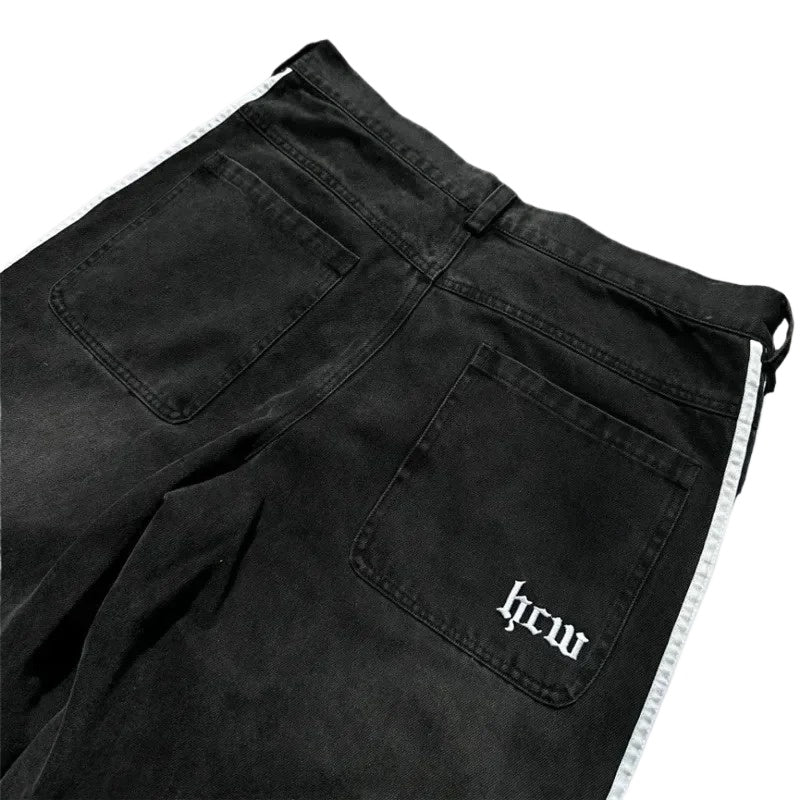 Vintage Baggy Jeans – Harajuku Striped Embroidered Wide-Leg Streetwear for Men & Women