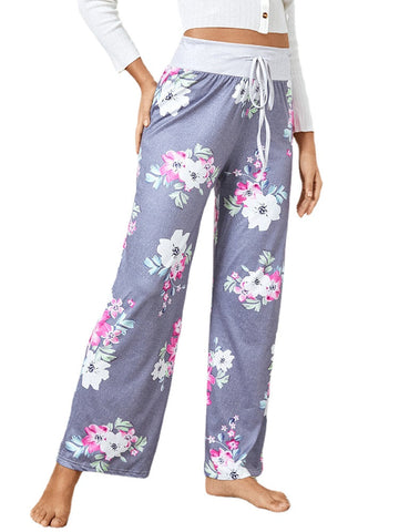 Plus Size Women Floral Printing Drawstring Waist Loose Casual Home Pajamas Pants
