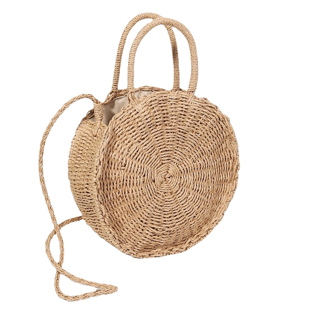 Women Hand Woven Bag Round Rattan Straw Bohemia Style Beach Circle Beach Bags