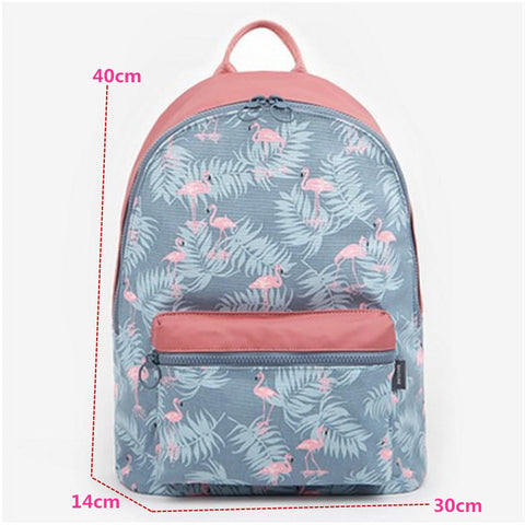 Women Flamingo Cartoon Printing Backpack Floral Casual Girl School Bag