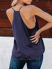 Solid Color V-neck Sleeveless Straps Silk Tank Tops