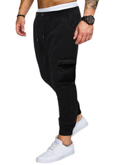 Men Cotton Solid Color Multi Pocket Drawstring Jogger Pants