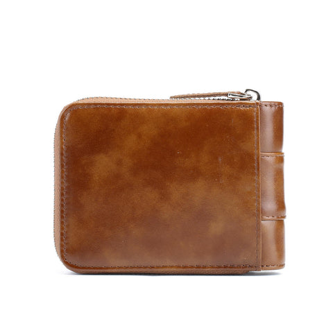 Antimagnetic Vintage Genuine Leather 12 Card Slots Coin Bag Trifold Wallet For Men