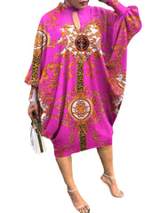 Tribal Pattern Hole Loose Crew Neck Long Sleeve Dress