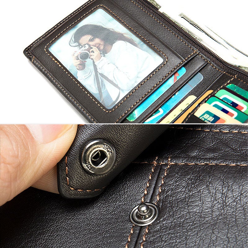 Men Short Bifold RFID Blocking Wallet Retro Casual Multi-card Slot Card Holder Cowhide Driver's License Wallet