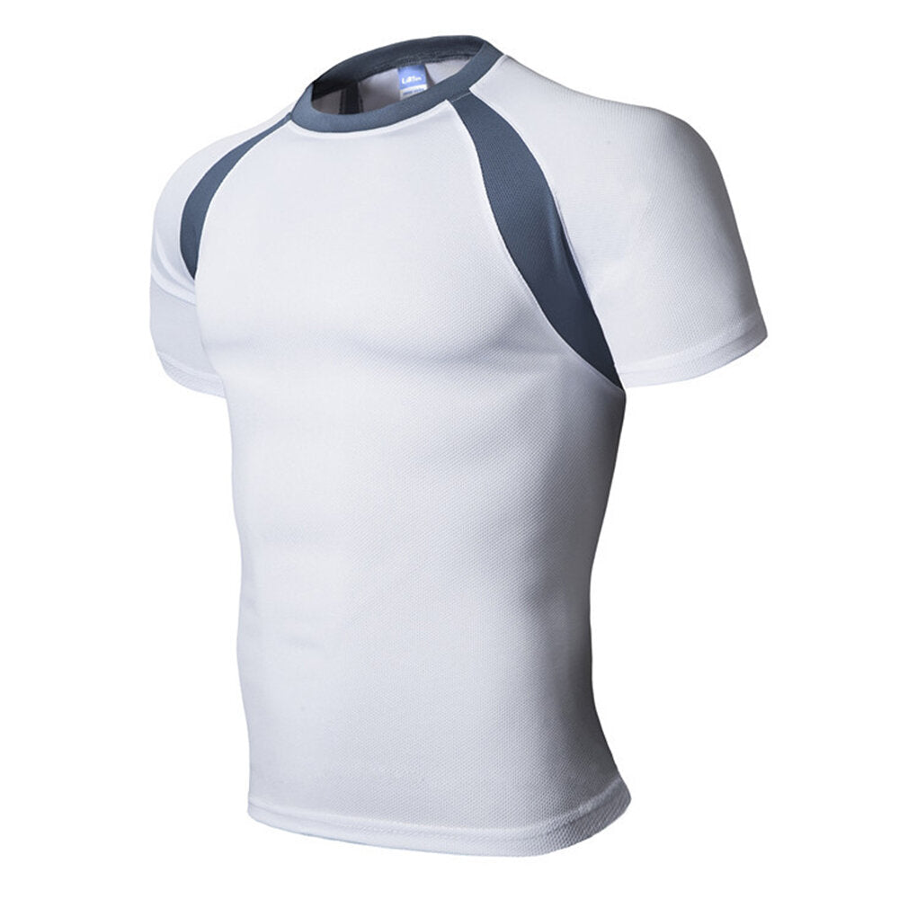 Men's Running Fitness Slim Quick-drying T-shirt Breathable Color Block Short Sleeve Tops