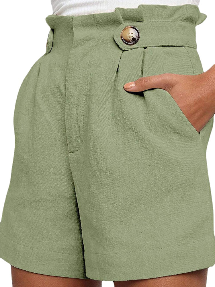 Women High Waist Ruffle Button Design Wild Daily Casual Shorts