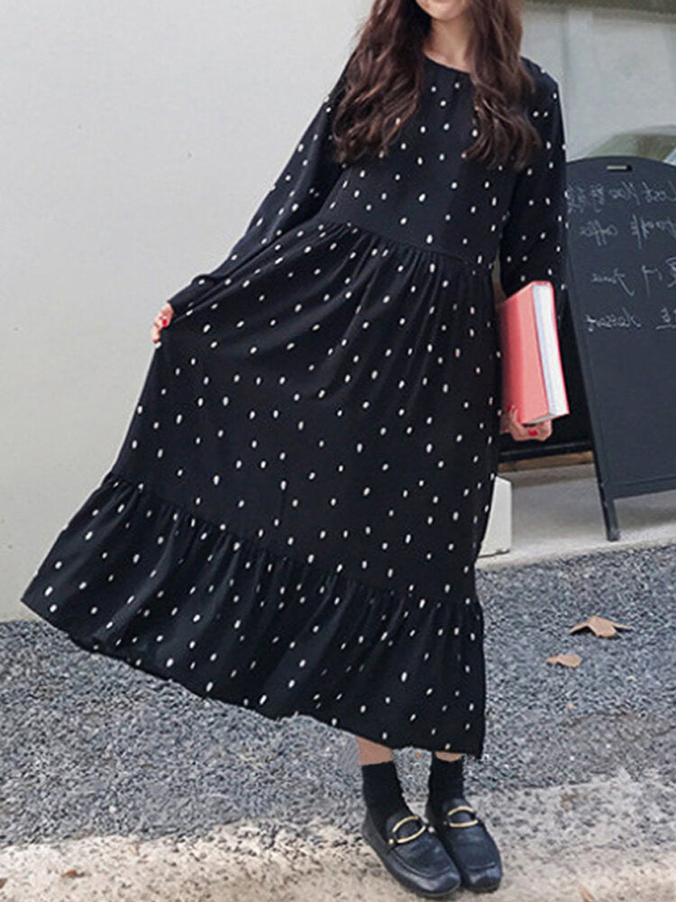 S-5XL Casual Women Polka Dot Print Long Maxi Shirt Dress