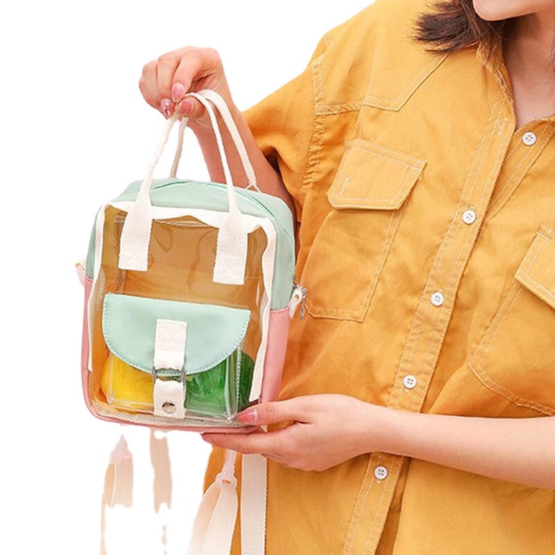 Women Transparent Patchwork Waterproof Backpack School Bag