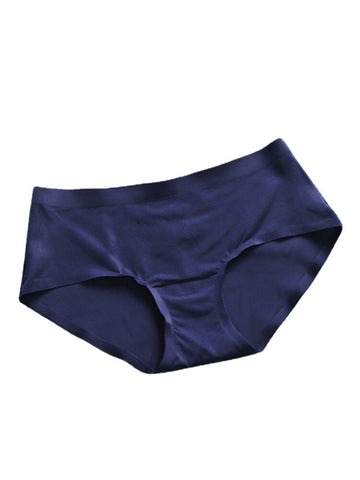 1Pcs Women Ice Silk Seamless Pure Color Cotton Cozy Breathable Mid Waist Panties - Multi