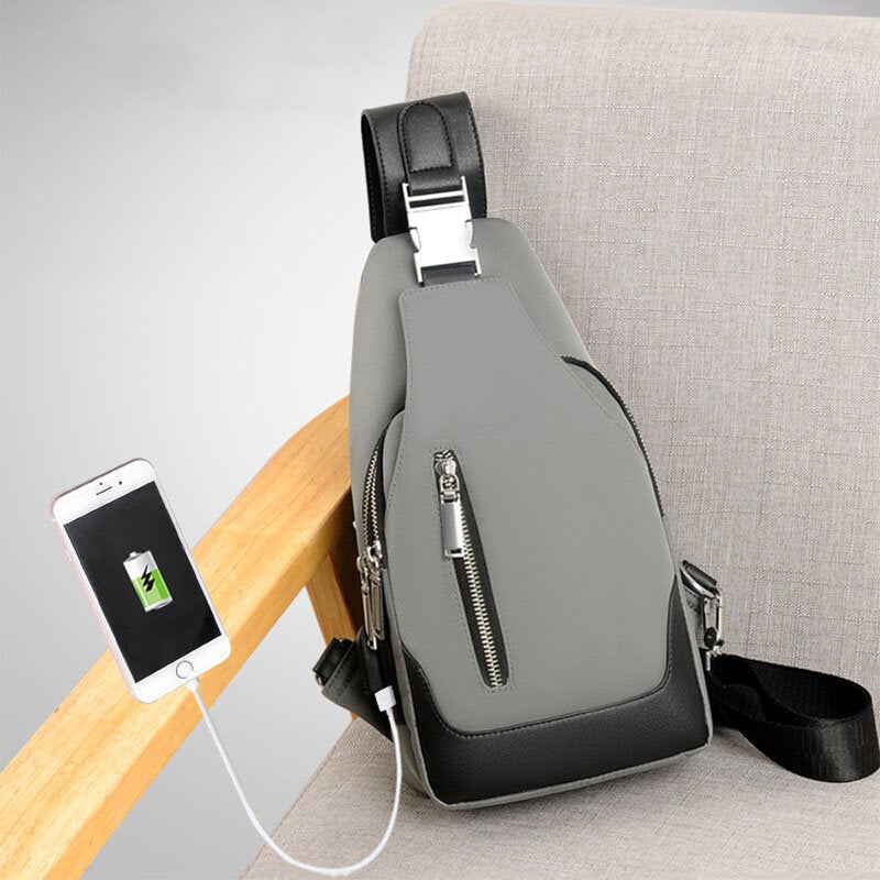 Men Oxford USB Charging Waterproof Casual Outdoor Crossbody Bag Chest Sling