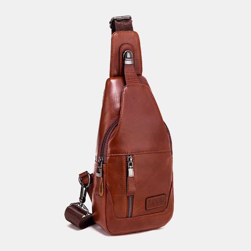 Men Genuine Leather Chest Bag Shoulder Crossbody First Layer Trend Fashion